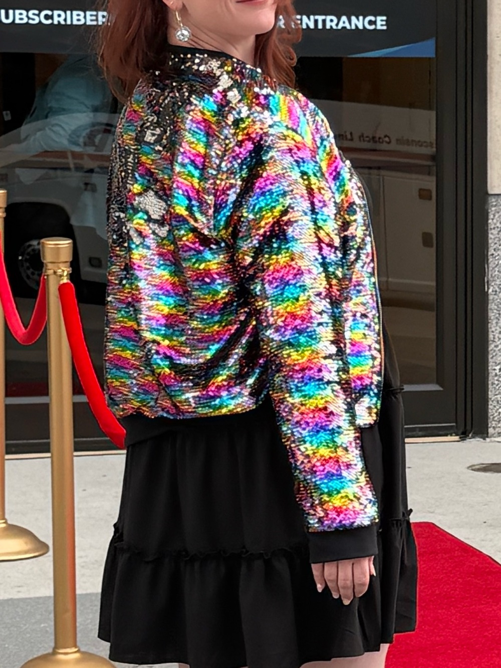 ✨ Multicolor Sequin Bomber Jacket Stevie Y2K Pride Concert Rave Women’s Size XXL - Picture 6 of 15